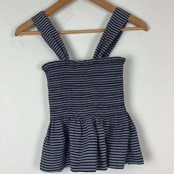Madewell Texture Thread Smocked Peplum Tank Top in Stripe Size Extra Small - Picture 5 of 9